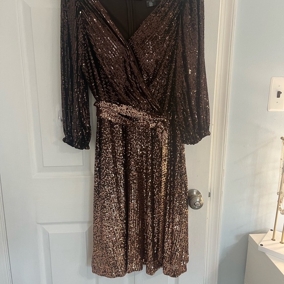 dkny brown sequin dress AKIRA Just For Fun Rhinestone Midi Dress | Brown main image 0